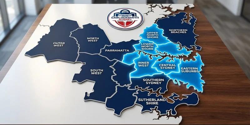 Map of Car Locksmith Sydney service areas across Greater Sydney